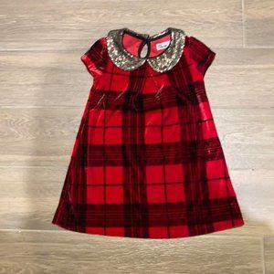 Epic Threads Girls Red Black Plaid Velvet Sequin Collar Dress Size 2T